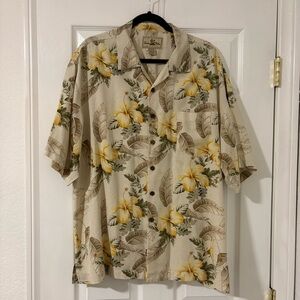 Men's Seven Palm Hawaiian Aloha Floral Button Shirt XL 100% Silk